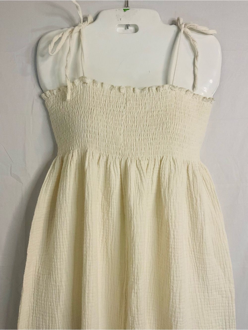 Mable Boho Cream Cotton Gauze Smocked Wide Leg Jumpsuit Tie Shoulder Small Ivory - Picture 6 of 8